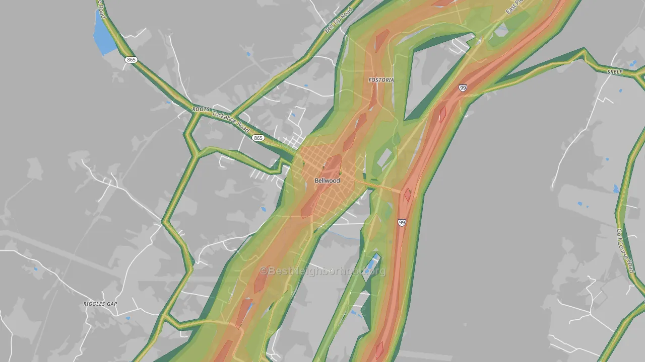Bellwood, PA Map of Noise Levels in Bellwood