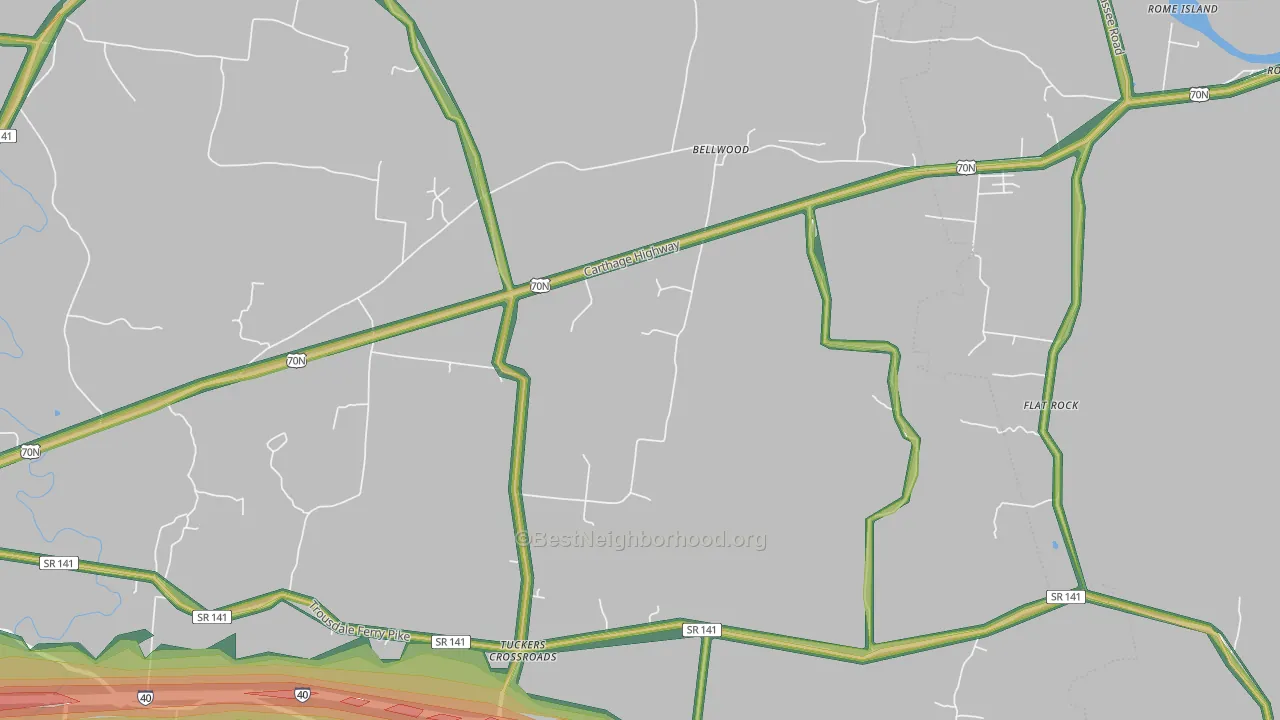Bellwood, TN Map of Noise Levels in Bellwood