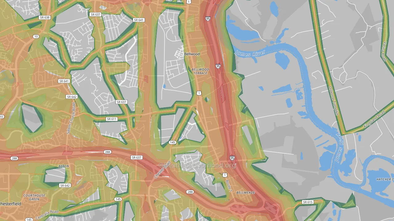 Bellwood, VA Map of Noise Levels in Bellwood