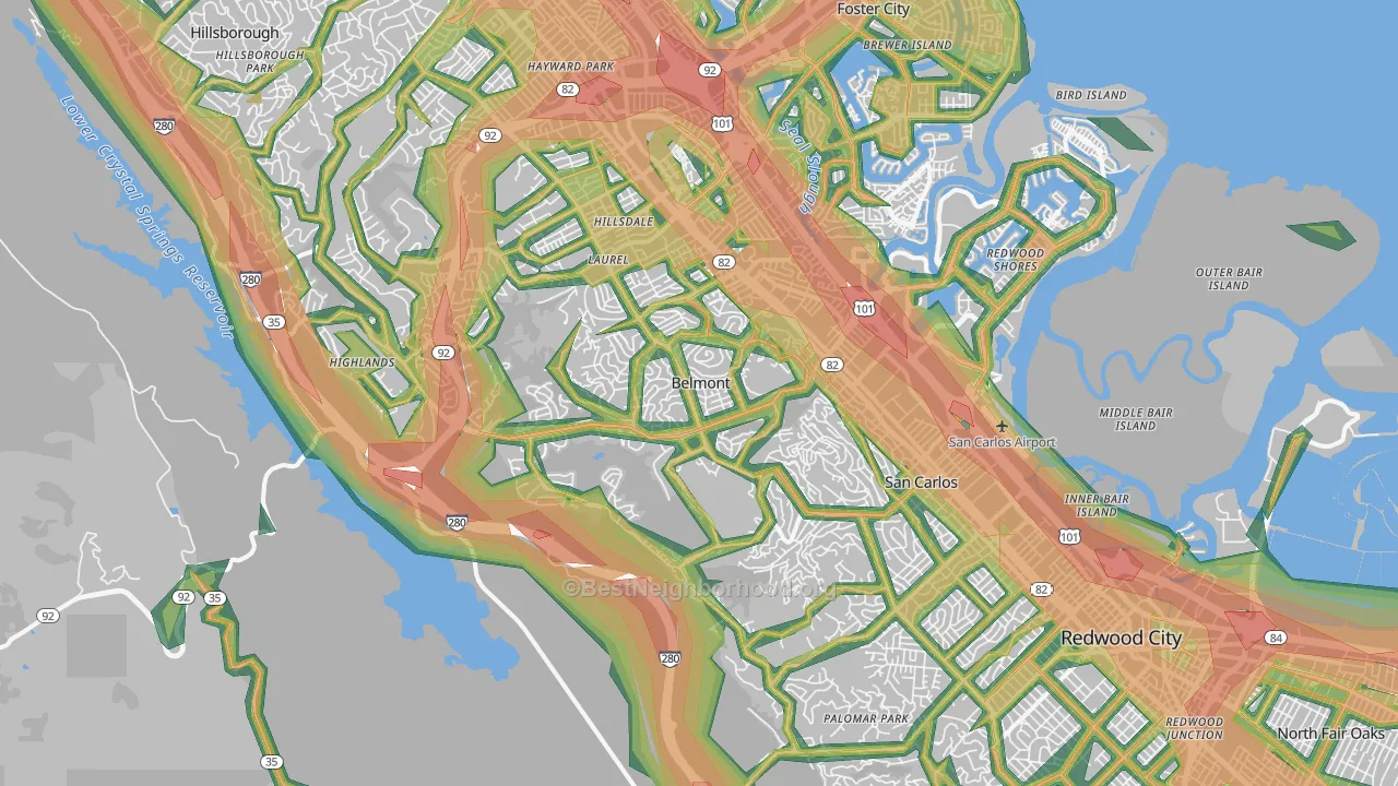 Belmont, CA Map of Noise Levels in Belmont