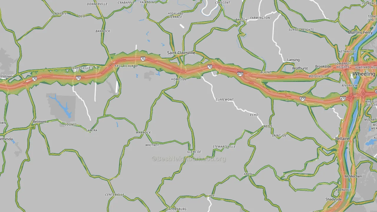 Belmont County, OH Map of Noise Levels in Belmont County