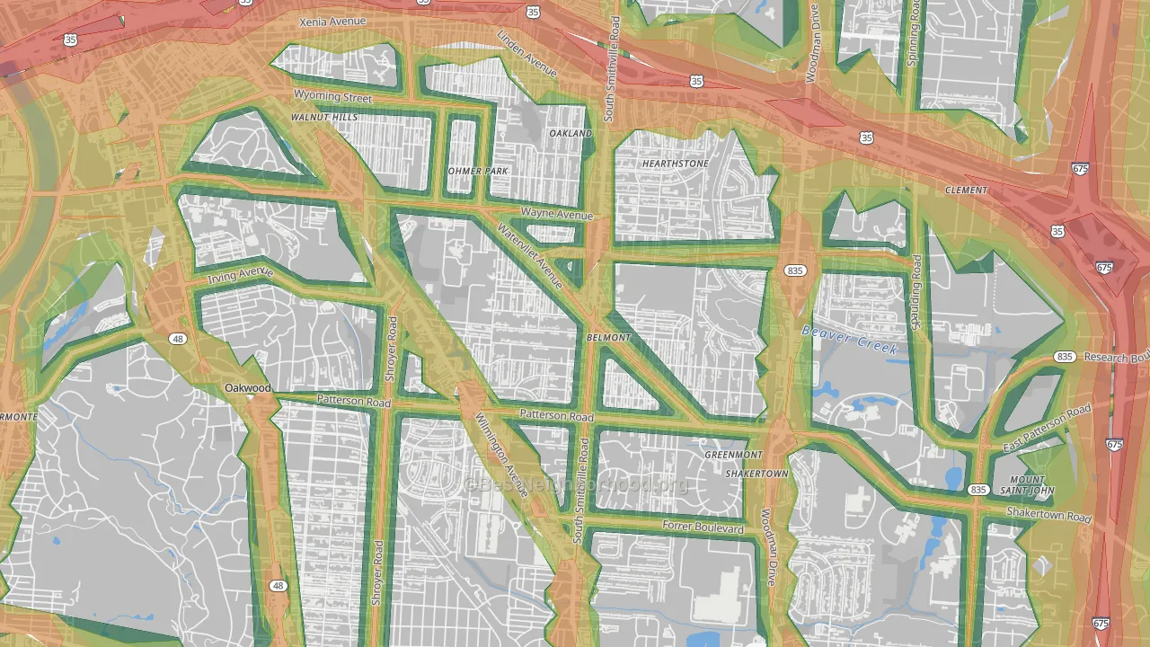 Belmont, Dayton, OH Map of Noise Levels in Belmont