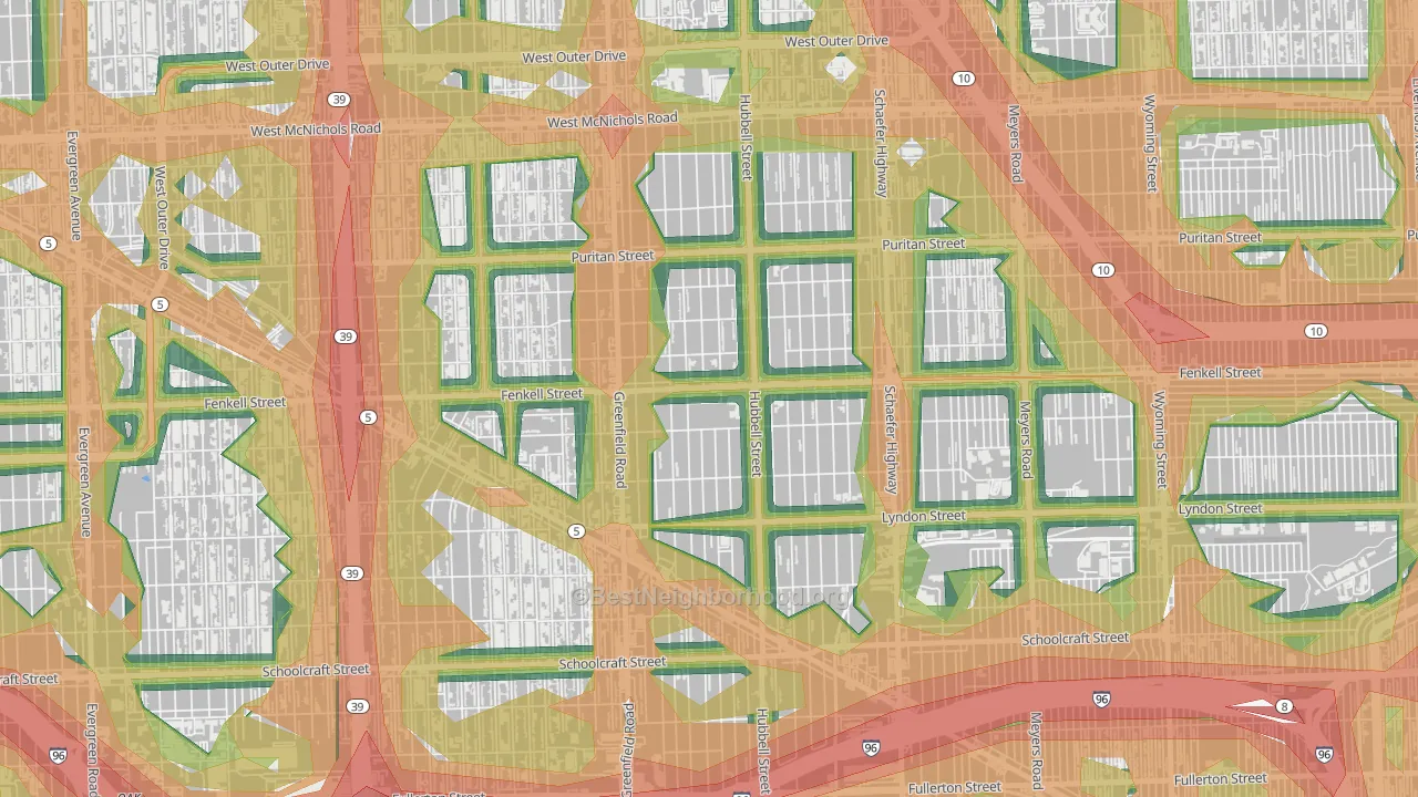 Belmont, Detroit, MI Map of Noise Levels in Belmont