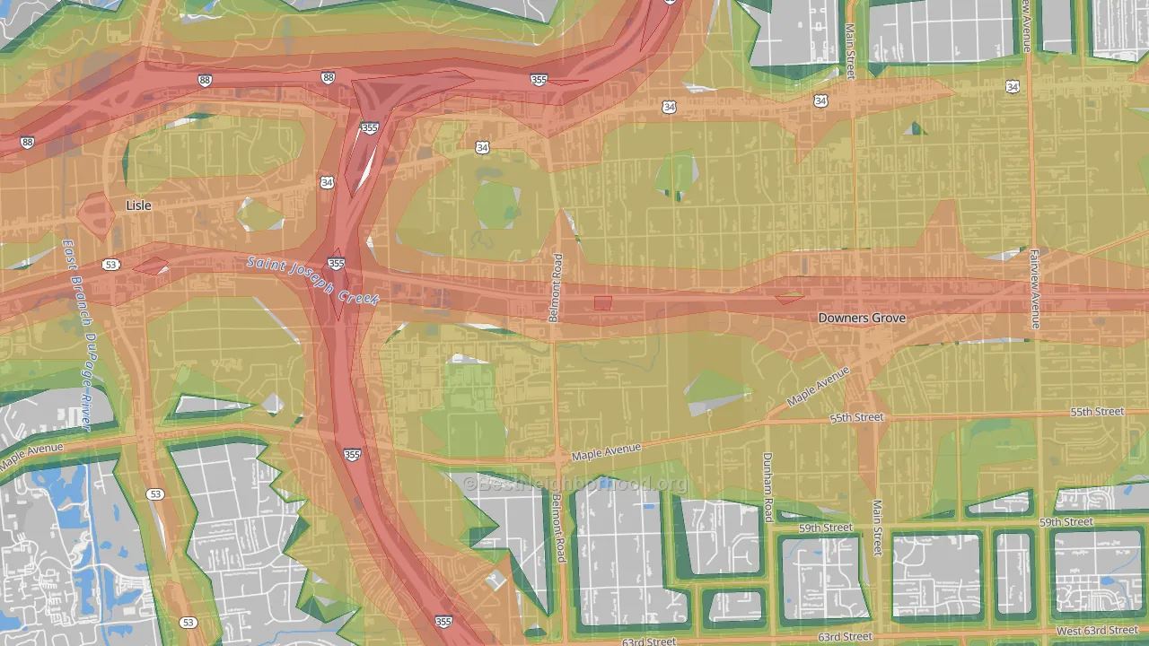 Belmont, Downers Grove, IL Map of Noise Levels in Belmont