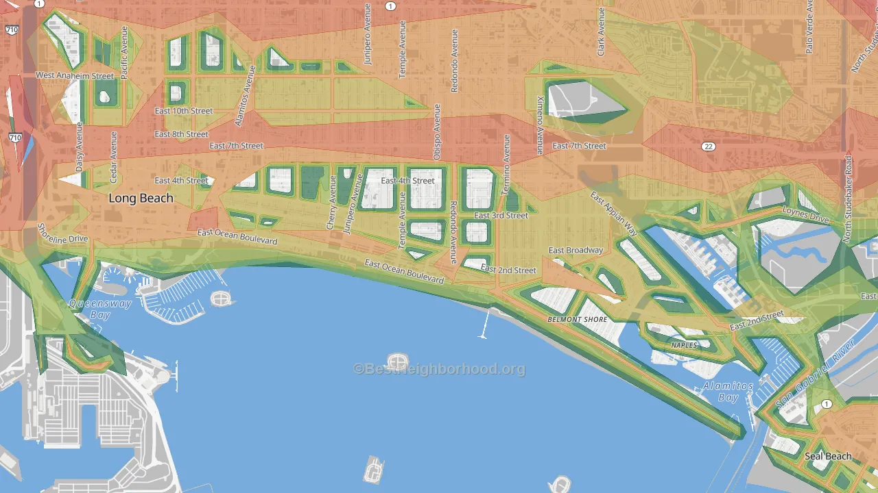 Belmont Heights, Long Beach, CA Map of Noise Levels in Belmont Heights