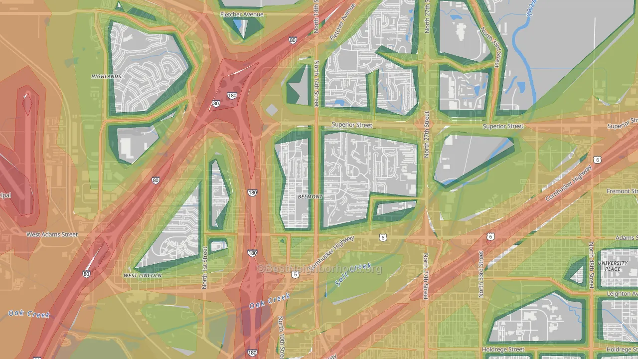 Belmont, Lincoln, NE Map of Noise Levels in Belmont
