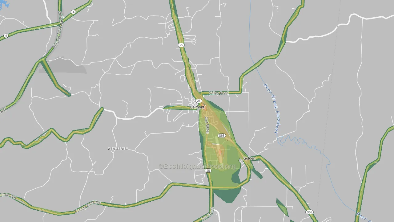 Belmont, MS Map of Noise Levels in Belmont