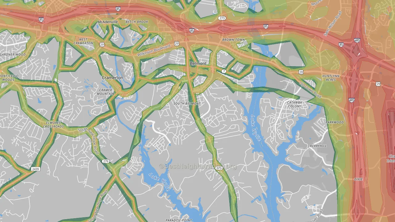 Belmont, NC Map of Noise Levels in Belmont