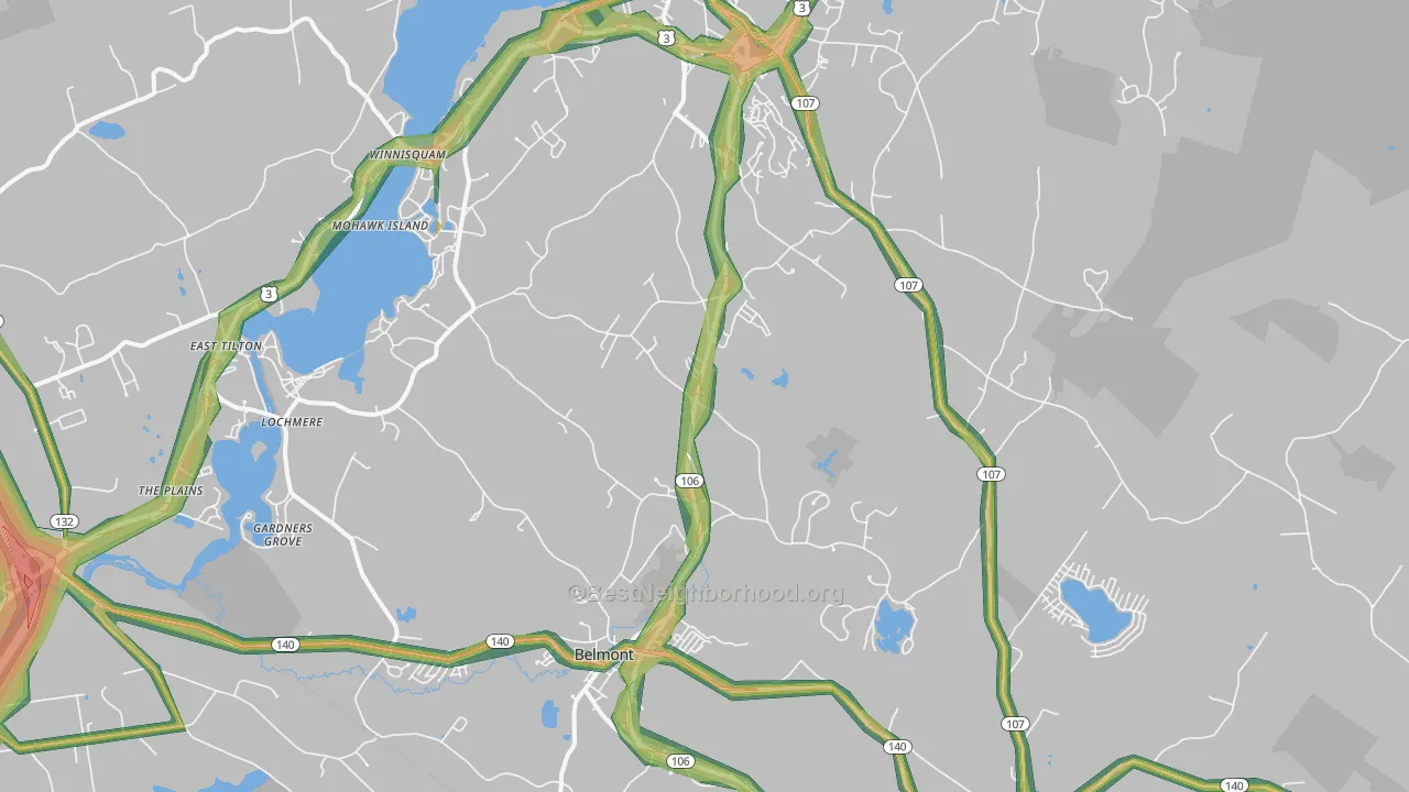 Belmont, NH Map of Noise Levels in Belmont