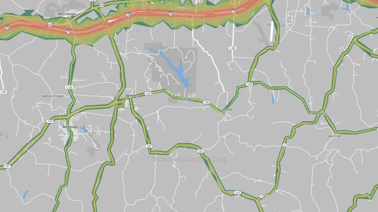 Belmont, OH Map of Noise Levels in Belmont