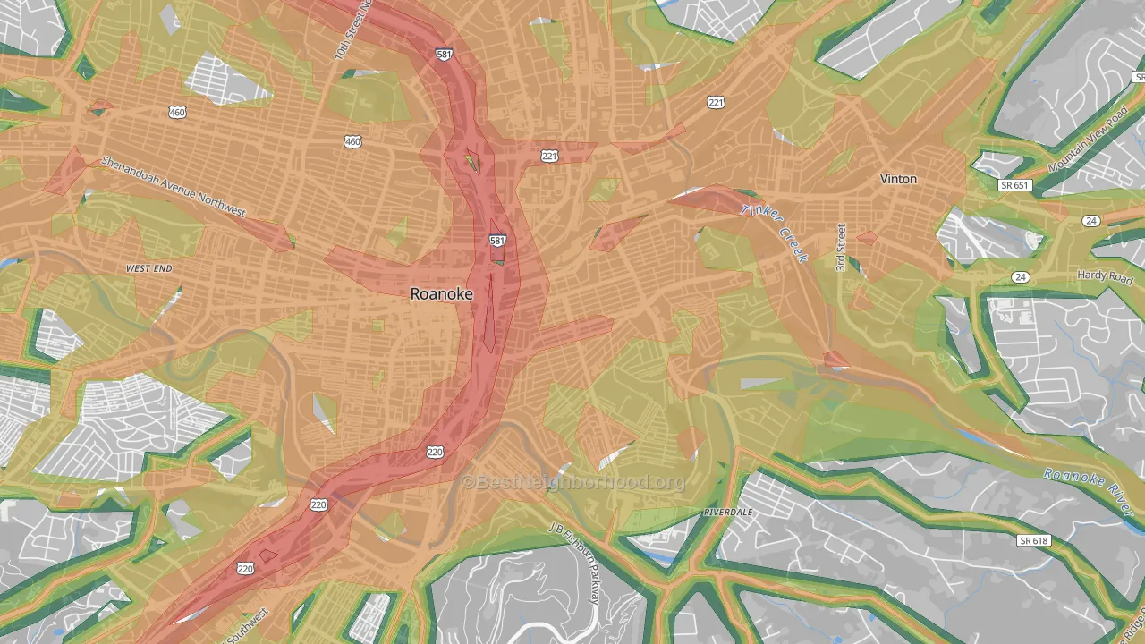 Belmont, Roanoke, VA Map of Noise Levels in Belmont