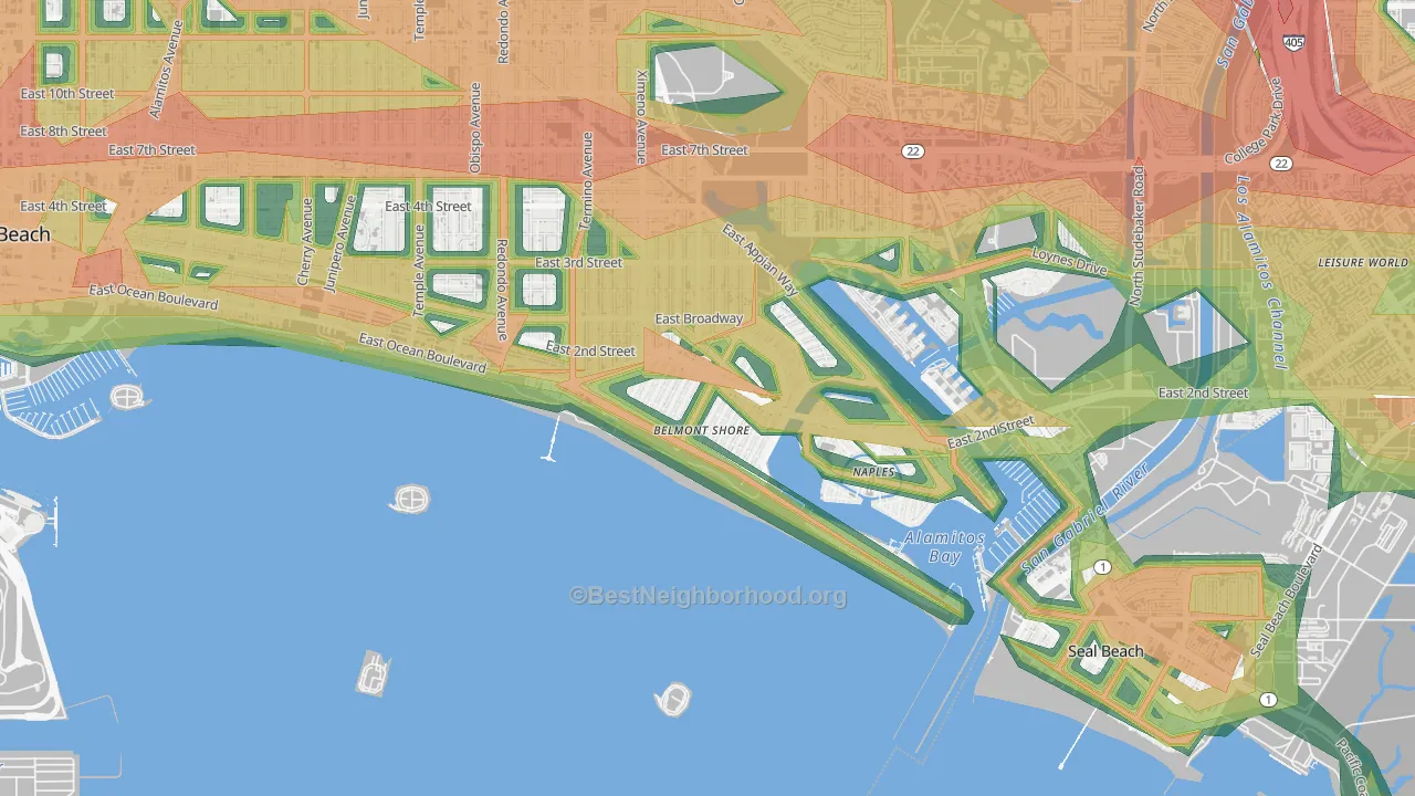 Belmont Shore, Long Beach, CA Map of Noise Levels in Belmont Shore
