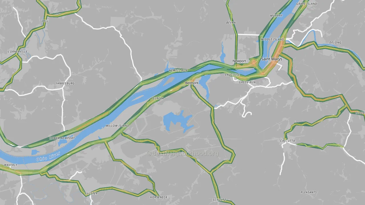 Belmont, WV Map of Noise Levels in Belmont