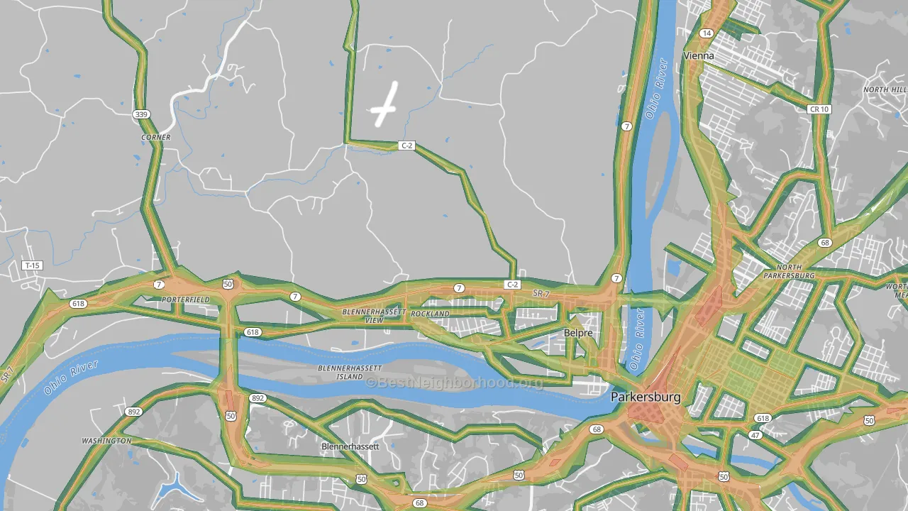 Belpre, OH Map of Noise Levels in Belpre