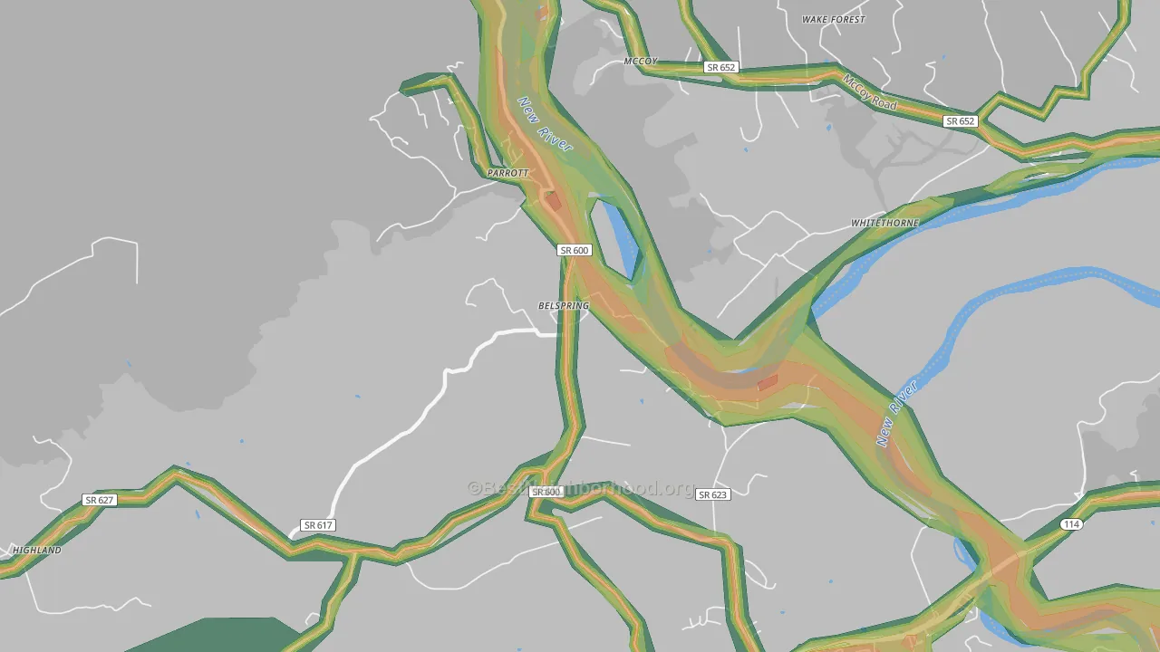 Belspring, VA Map of Noise Levels in Belspring
