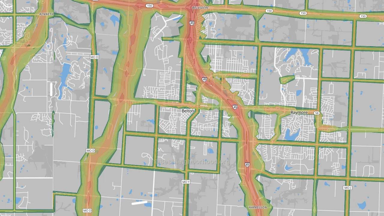 Belton, MO Map of Noise Levels in Belton