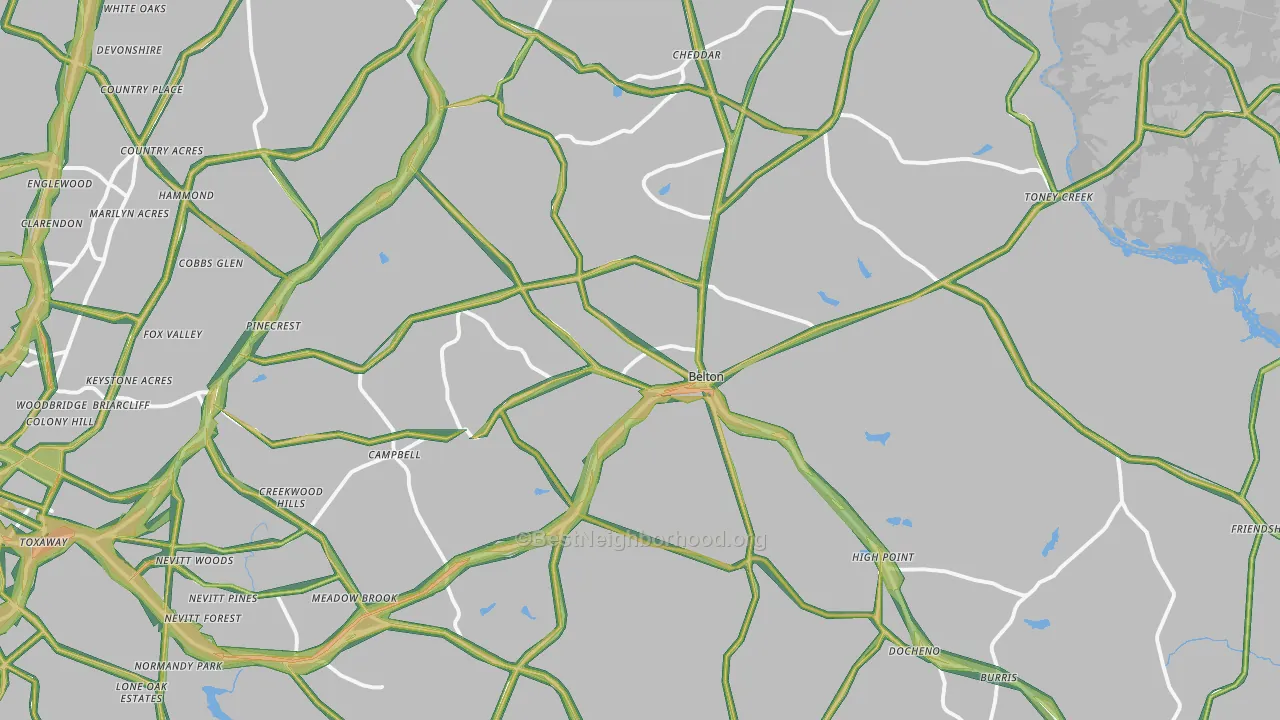 Belton, SC Map of Noise Levels in Belton