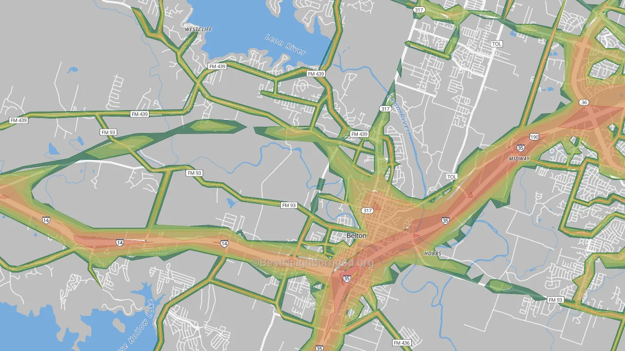 Belton, TX Map of Noise Levels in Belton