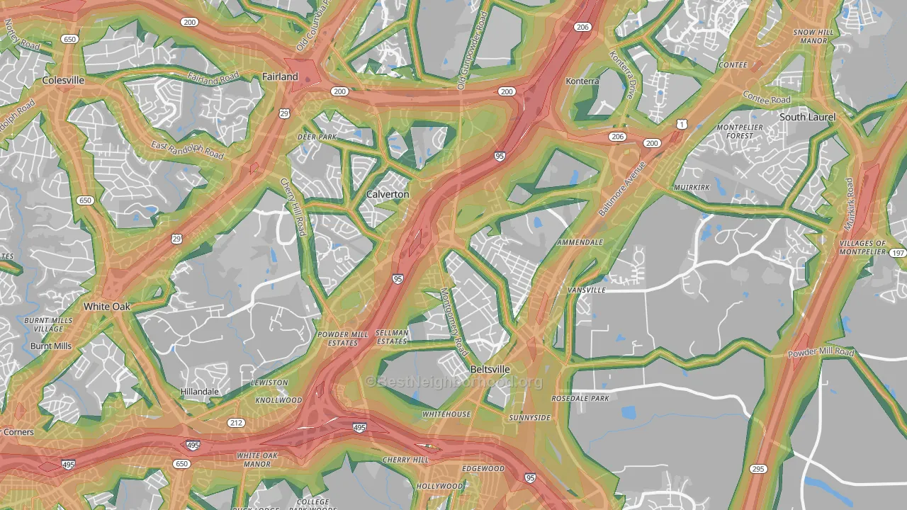 Beltsville, MD Map of Noise Levels in Beltsville