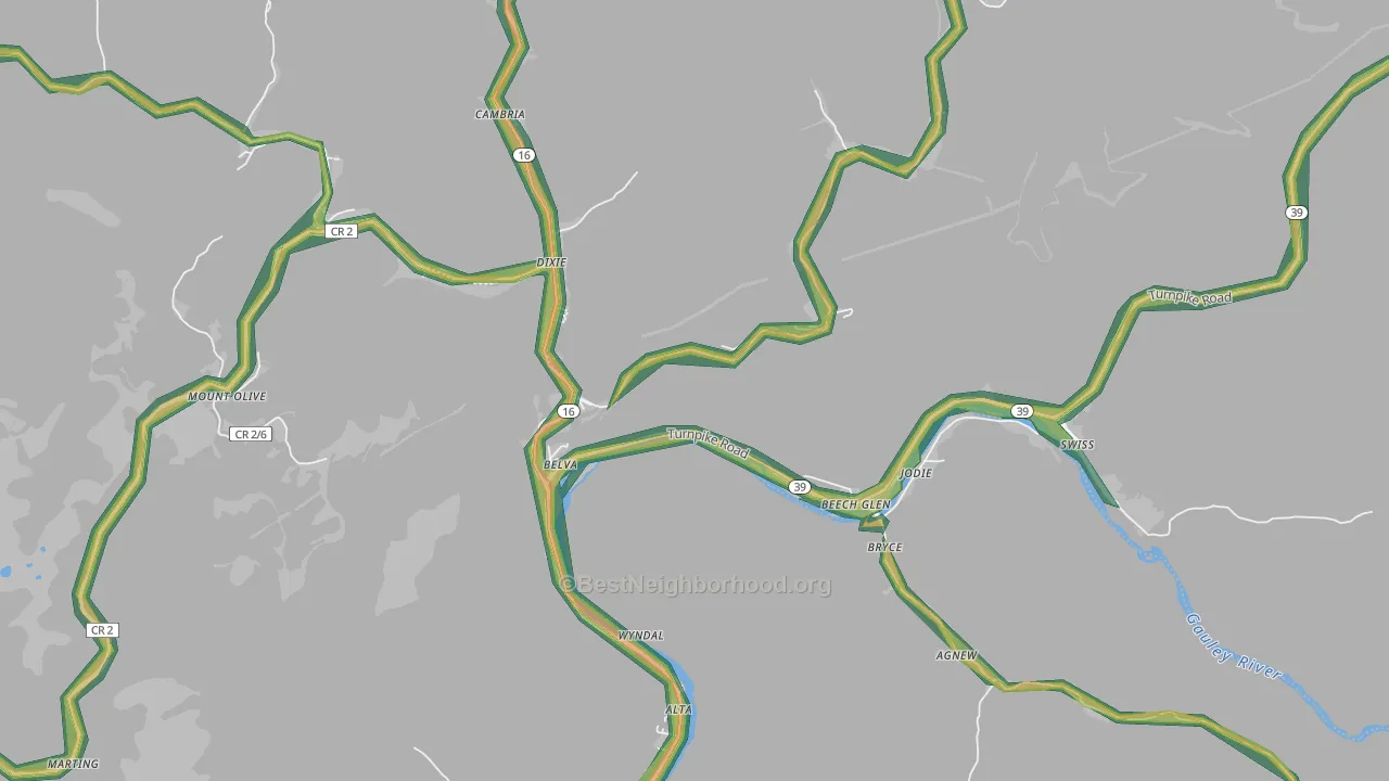 Belva, WV Map of Noise Levels in Belva