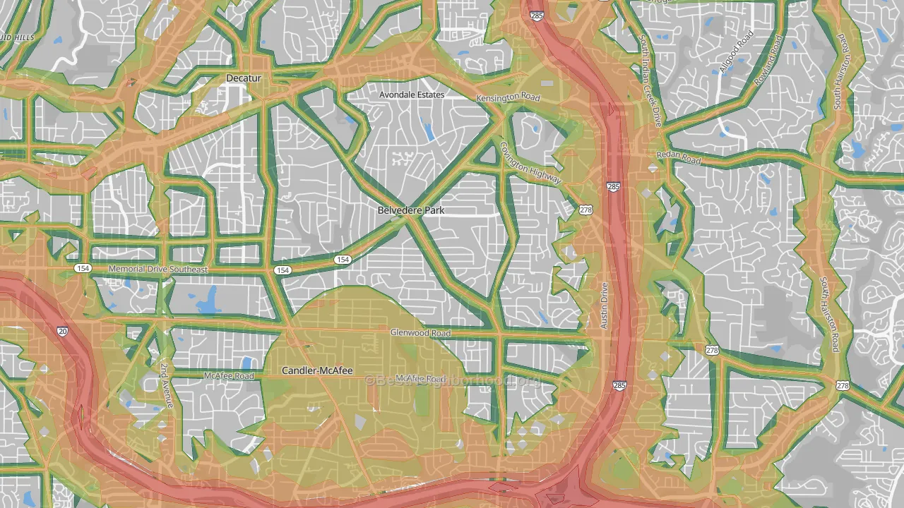 Belvedere Park, GA Map of Noise Levels in Belvedere Park