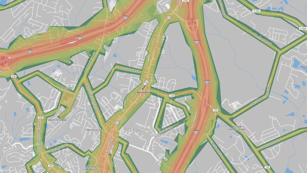 Belvedere, SC Map of Noise Levels in Belvedere