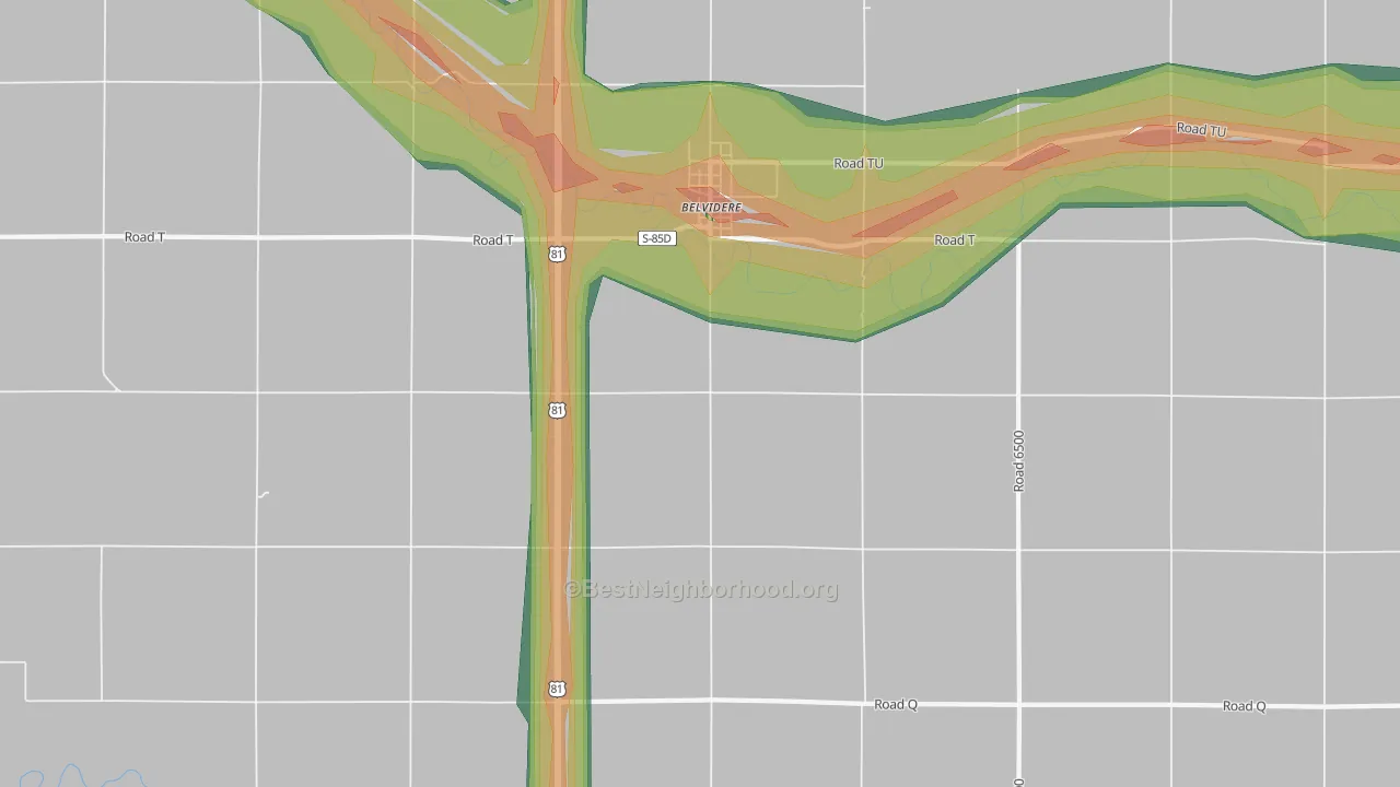 Belvidere, NE Map of Noise Levels in Belvidere