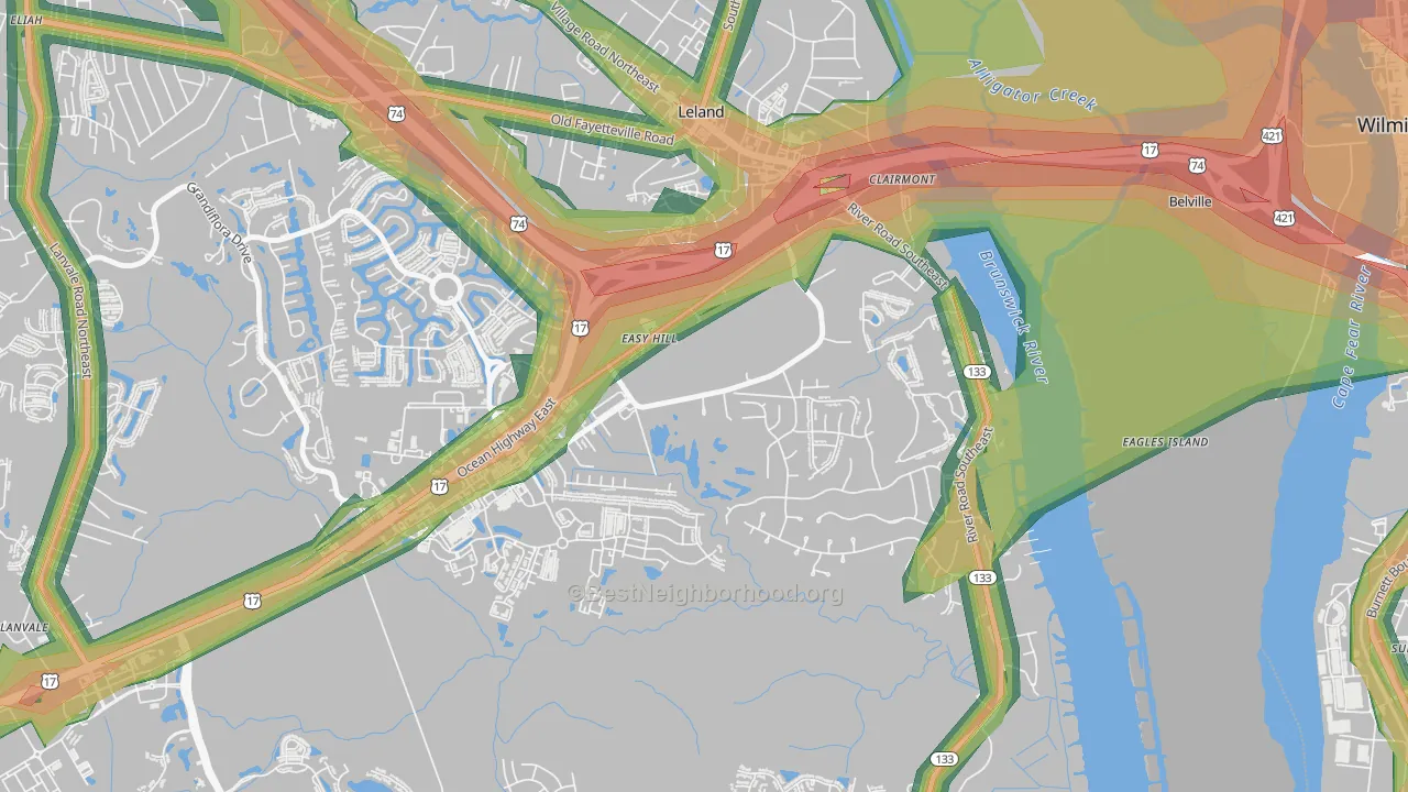Belville, NC Map of Noise Levels in Belville