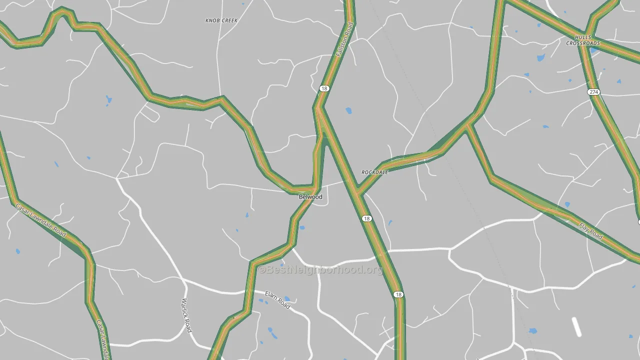 Belwood, NC Map of Noise Levels in Belwood
