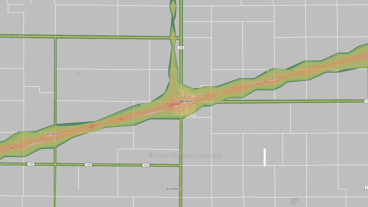 Bement, IL Map of Noise Levels in Bement