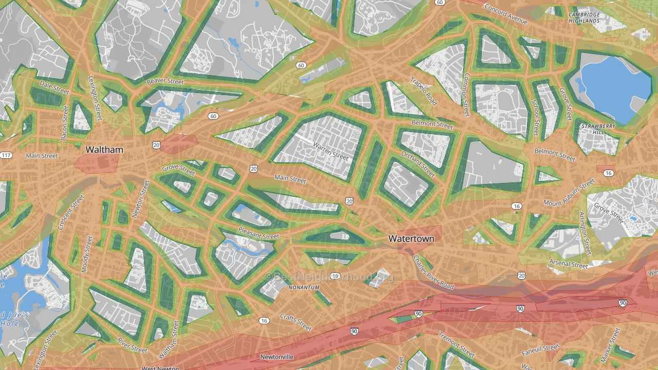 Bemis, Watertown Town, MA Map of Noise Levels in Bemis