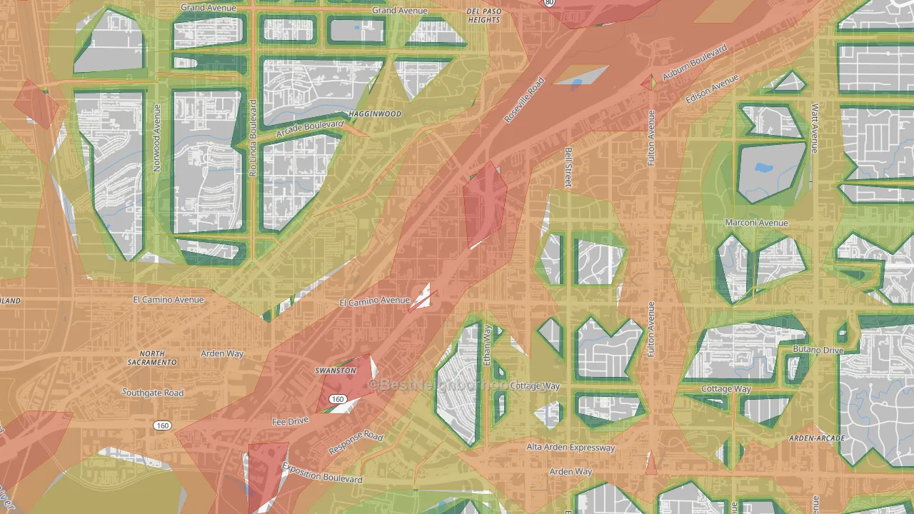 Ben Ali, Sacramento, CA Map of Noise Levels in Ben Ali