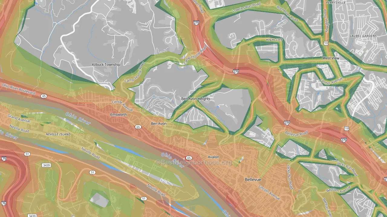 Ben Avon Heights, PA Map of Noise Levels in Ben Avon Heights