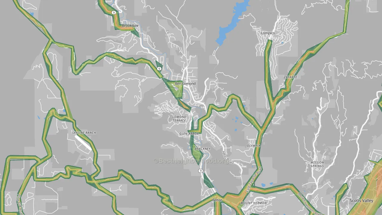 Ben Lomond, CA Map of Noise Levels in Ben Lomond