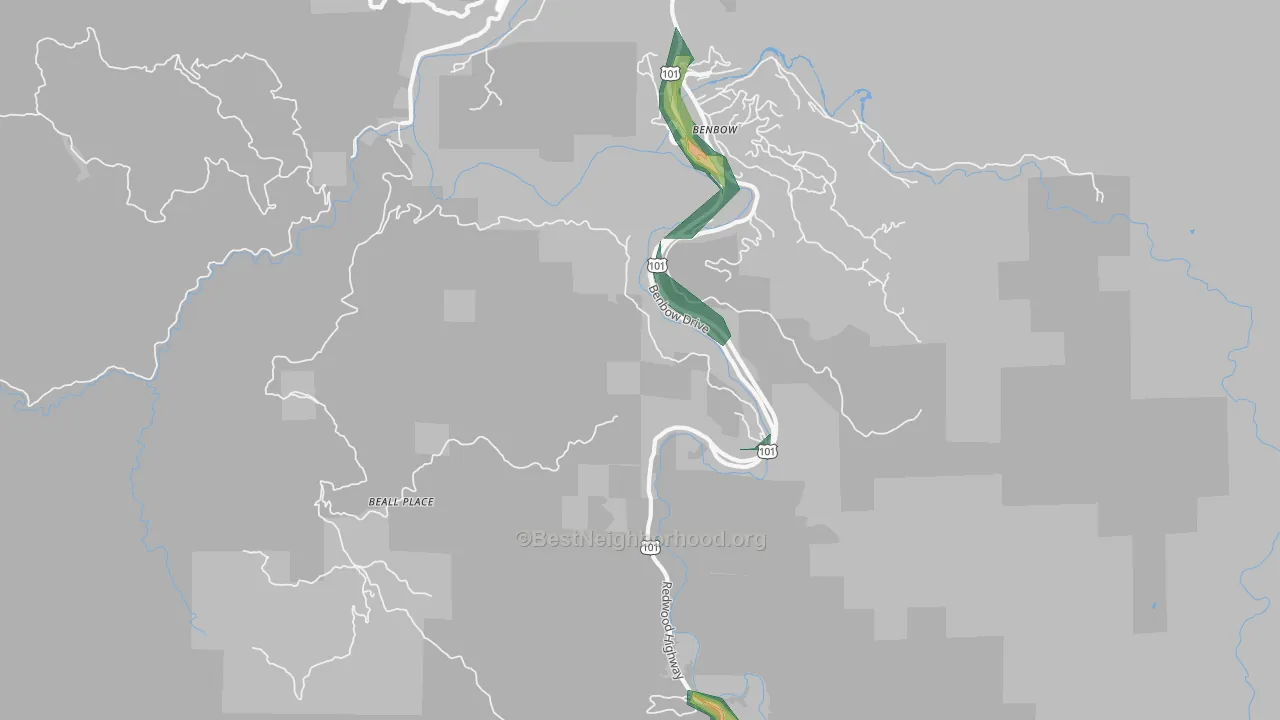 Benbow, CA Map of Noise Levels in Benbow