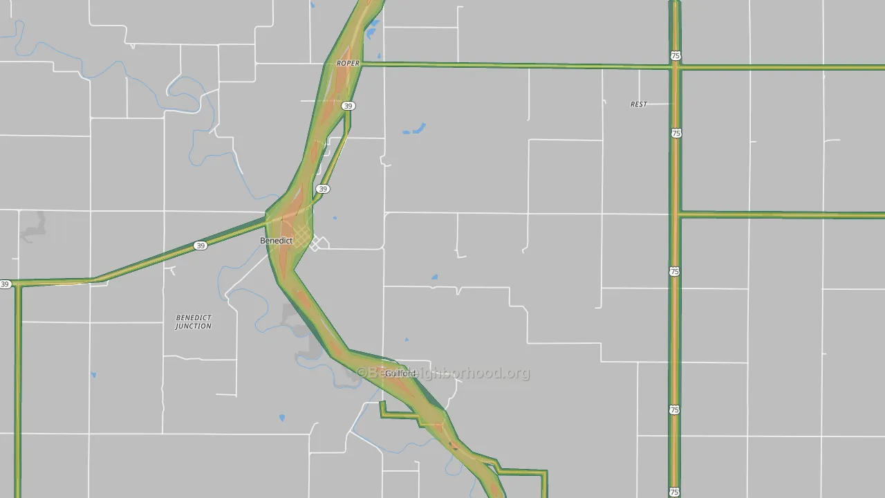 Benedict, KS Map of Noise Levels in Benedict