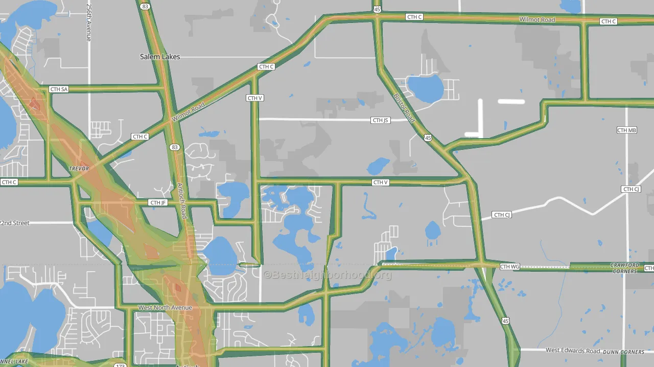 Benet Lake, WI Map of Noise Levels in Benet Lake