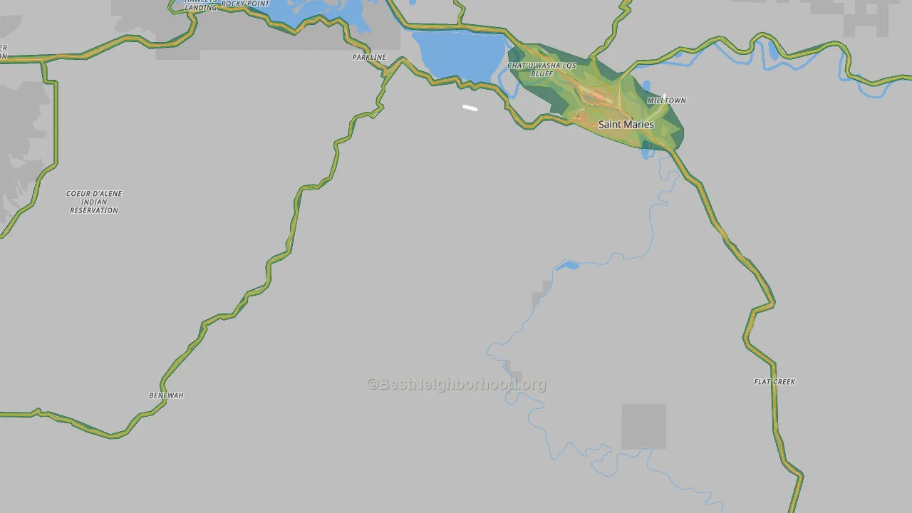 Benewah County, ID Map of Noise Levels in Benewah County