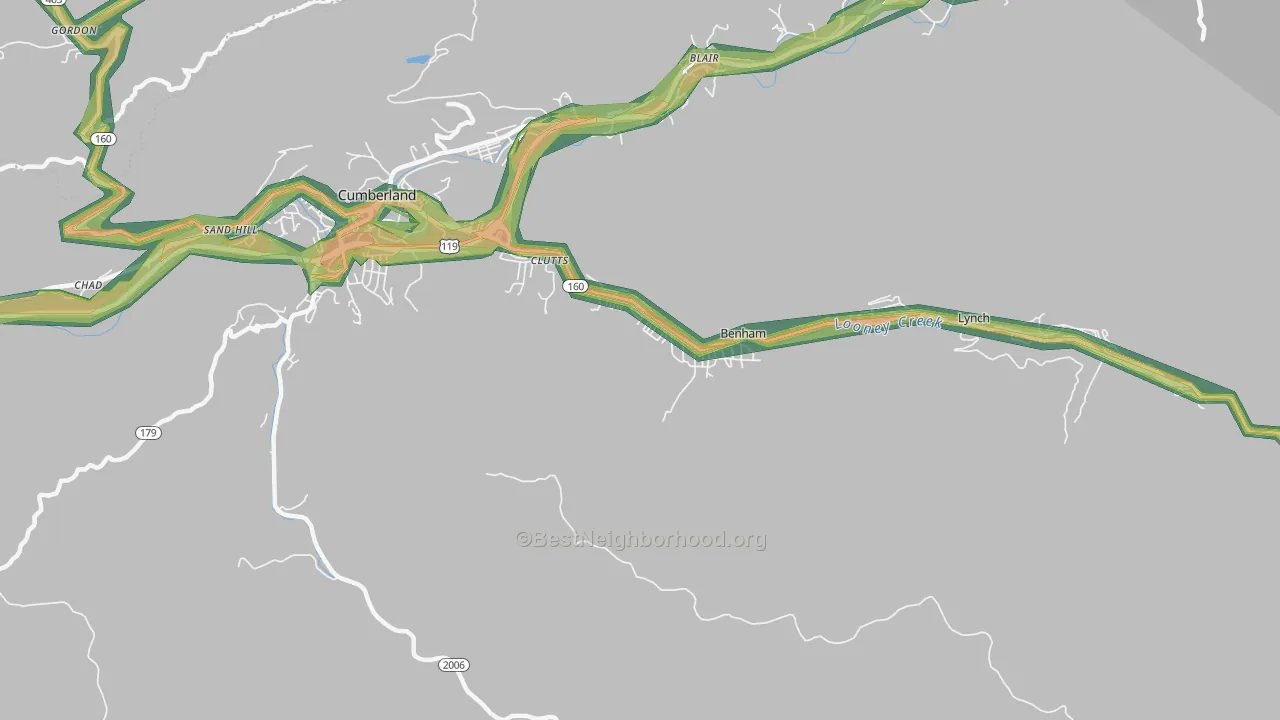 Benham, KY Map of Noise Levels in Benham