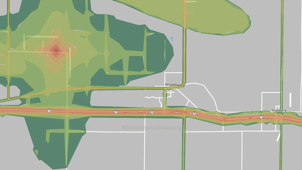 Bennett, CO Map of Noise Levels in Bennett