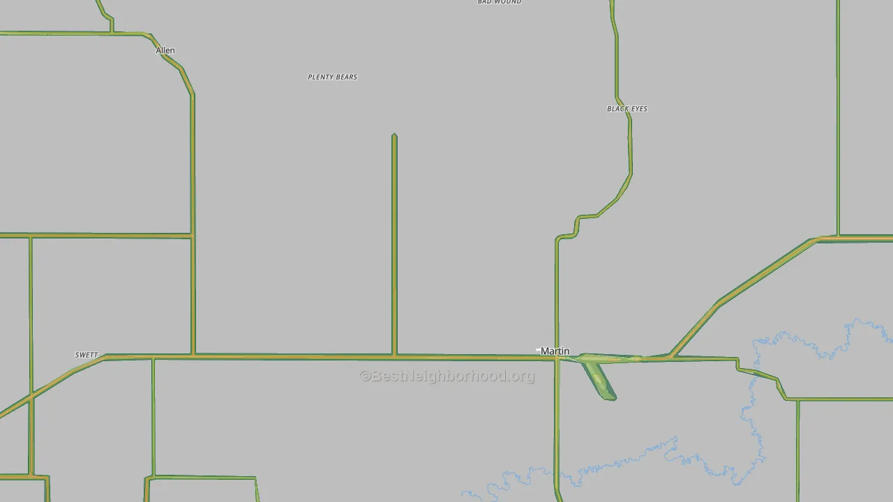 Bennett County, SD Map of Noise Levels in Bennett County