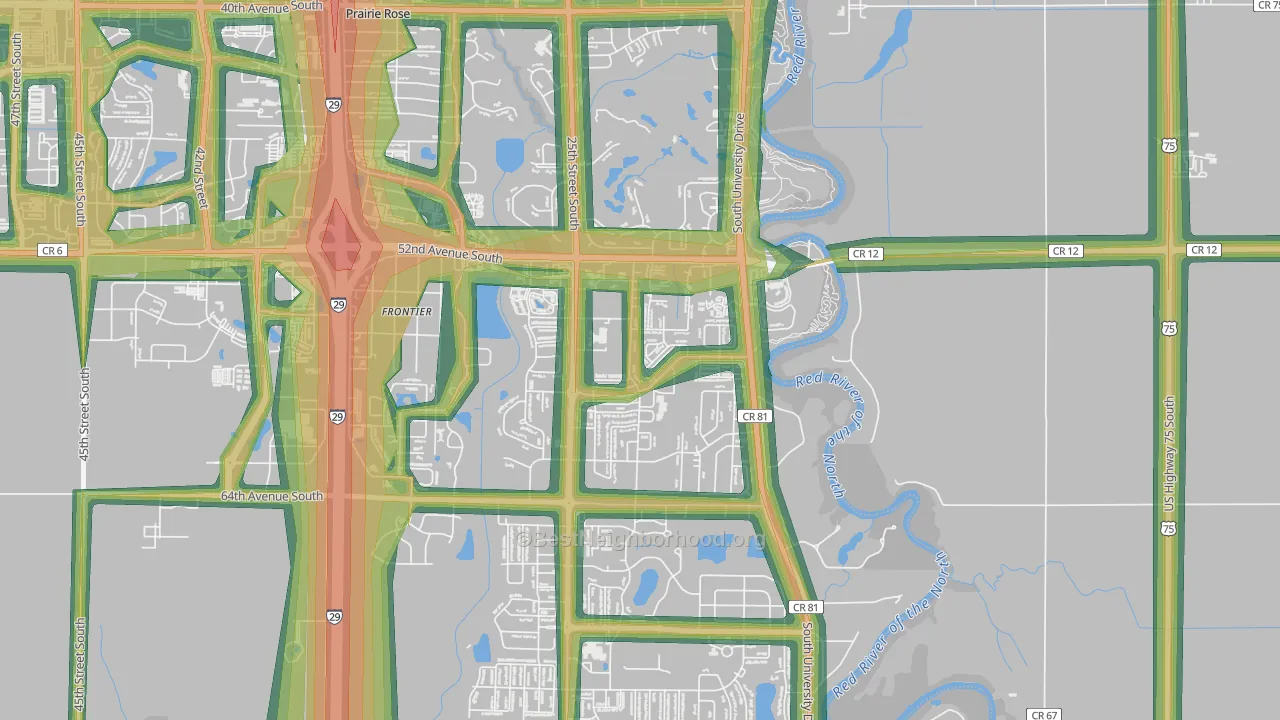Bennett, Fargo, ND Map of Noise Levels in Bennett