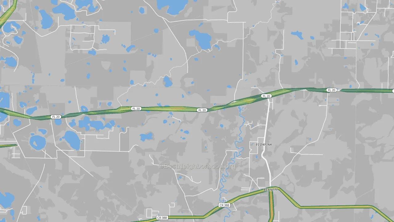 Bennett, FL Map of Noise Levels in Bennett