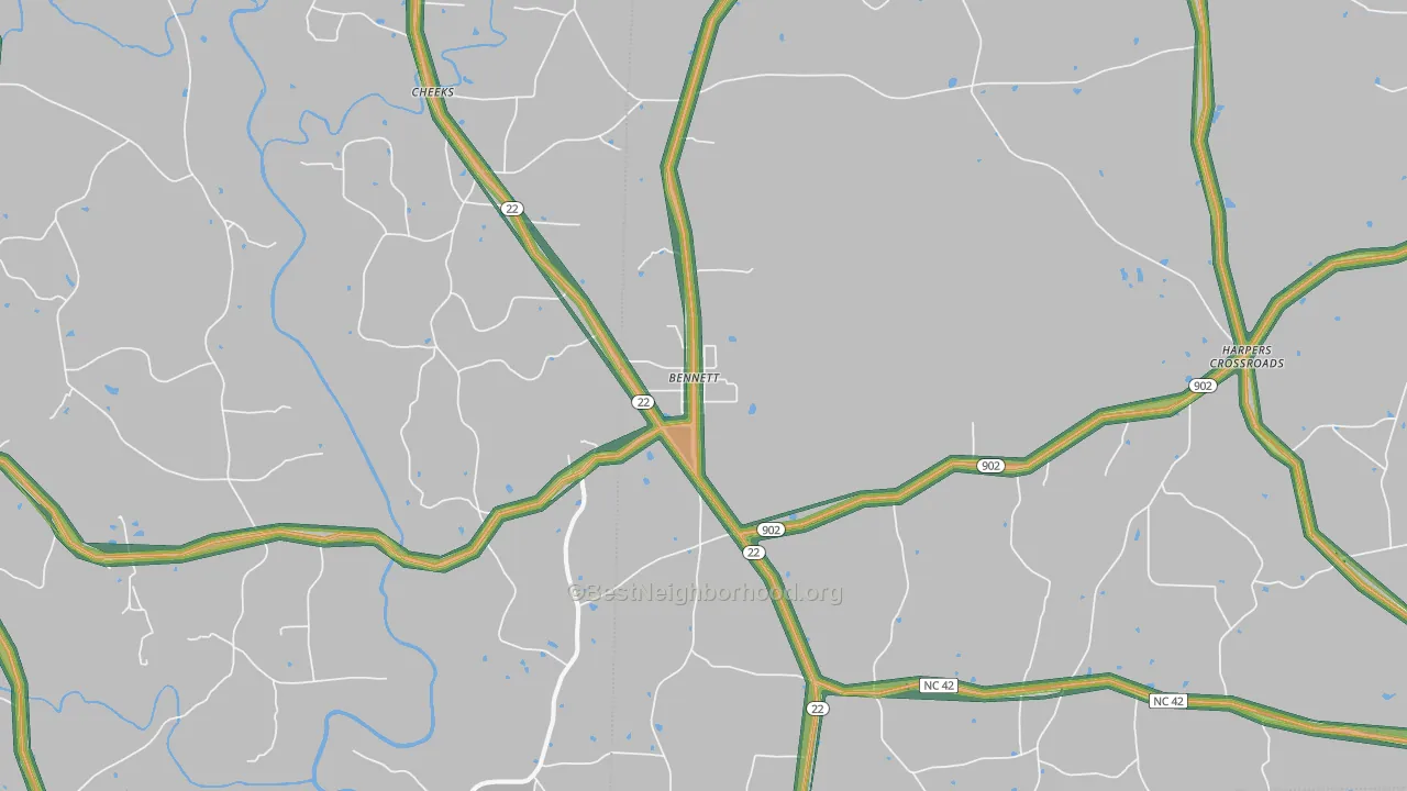 Bennett, NC Map of Noise Levels in Bennett