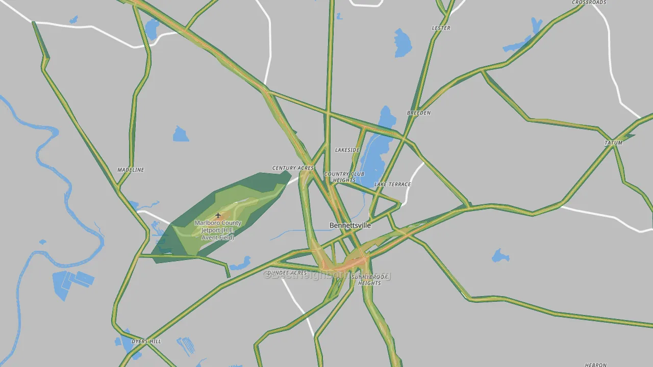 Bennettsville, SC Map of Noise Levels in Bennettsville