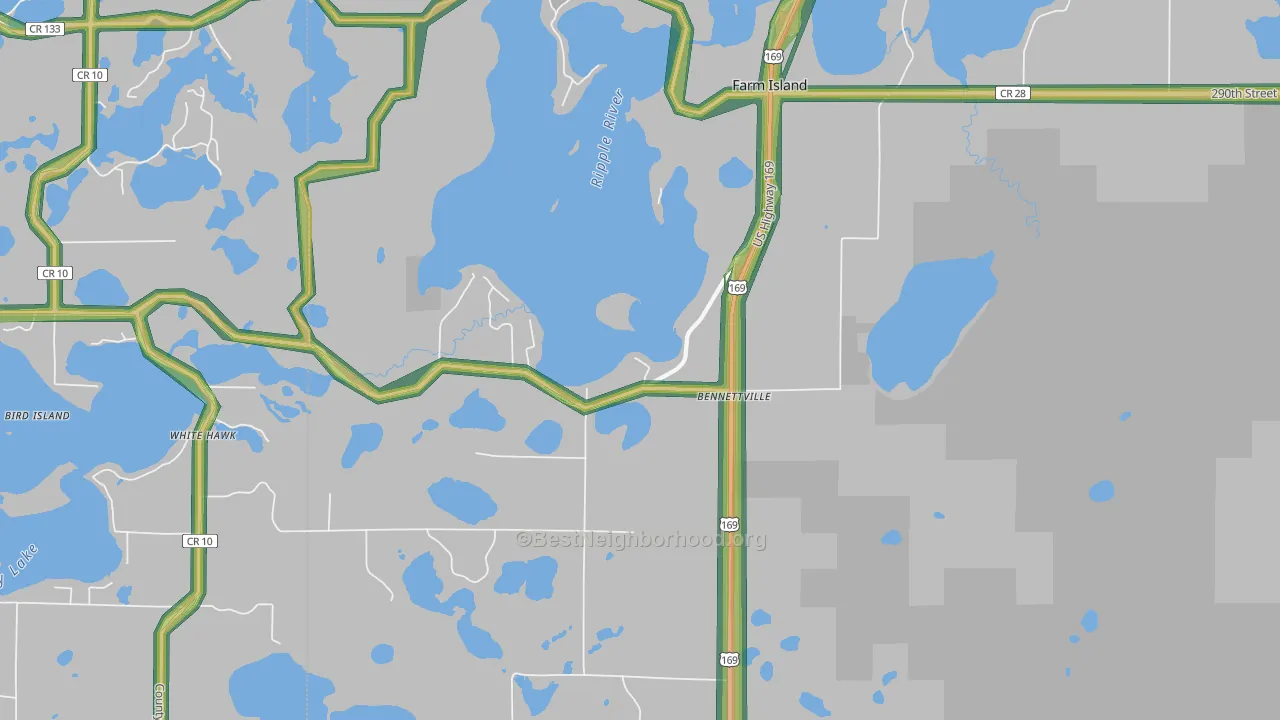 Bennettville, MN Map of Noise Levels in Bennettville