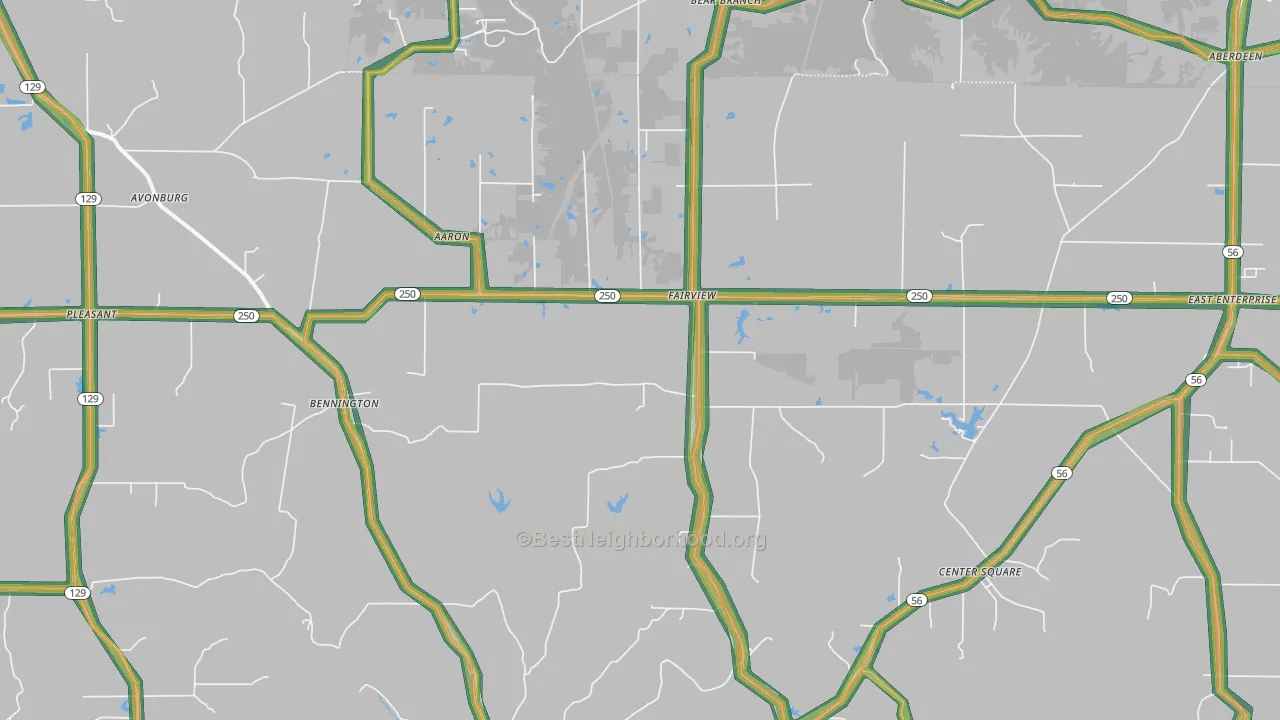 Bennington, IN Map of Noise Levels in Bennington