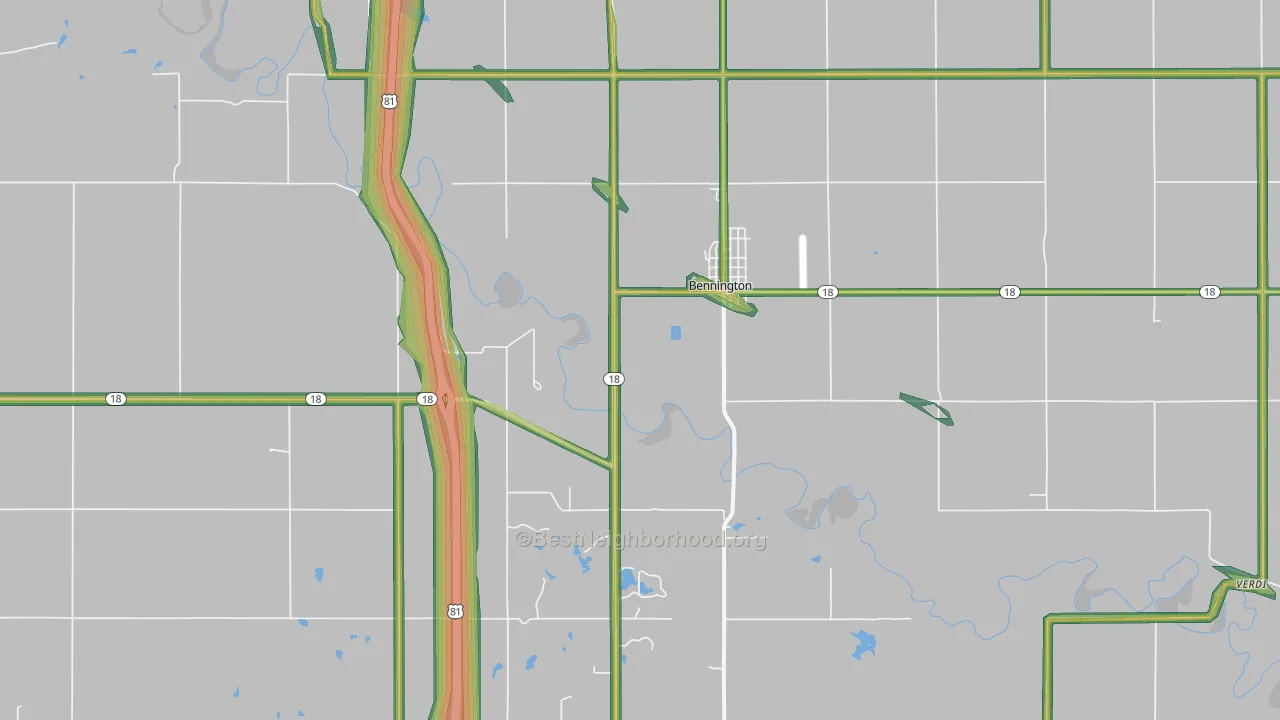 Bennington, KS Map of Noise Levels in Bennington