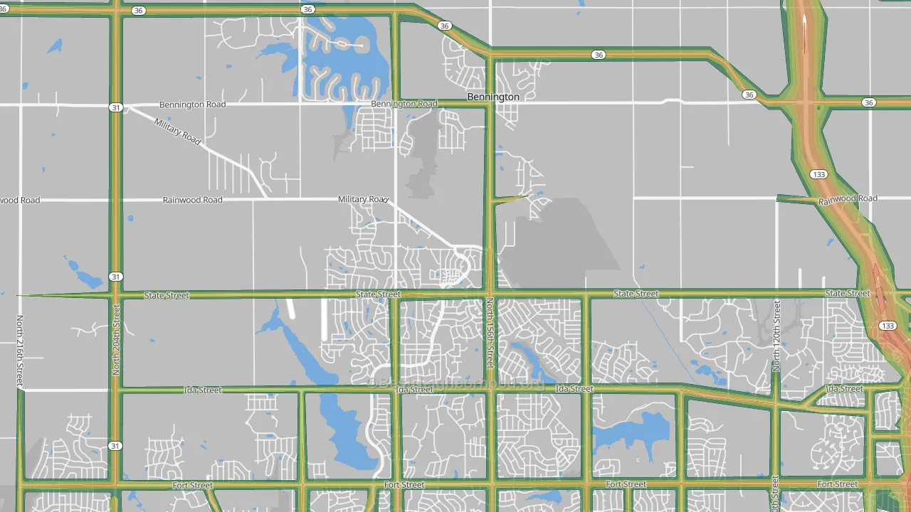 Bennington, NE Map of Noise Levels in Bennington