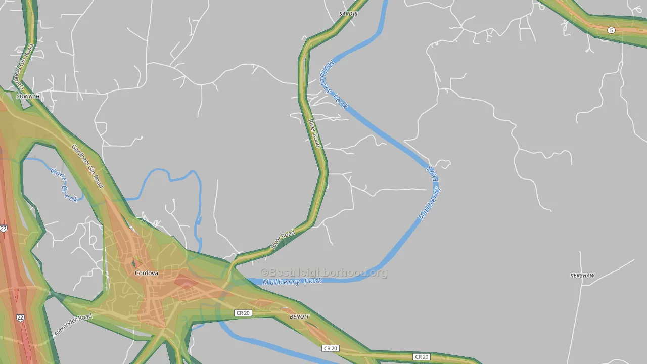 Benoit, AL Map of Noise Levels in Benoit